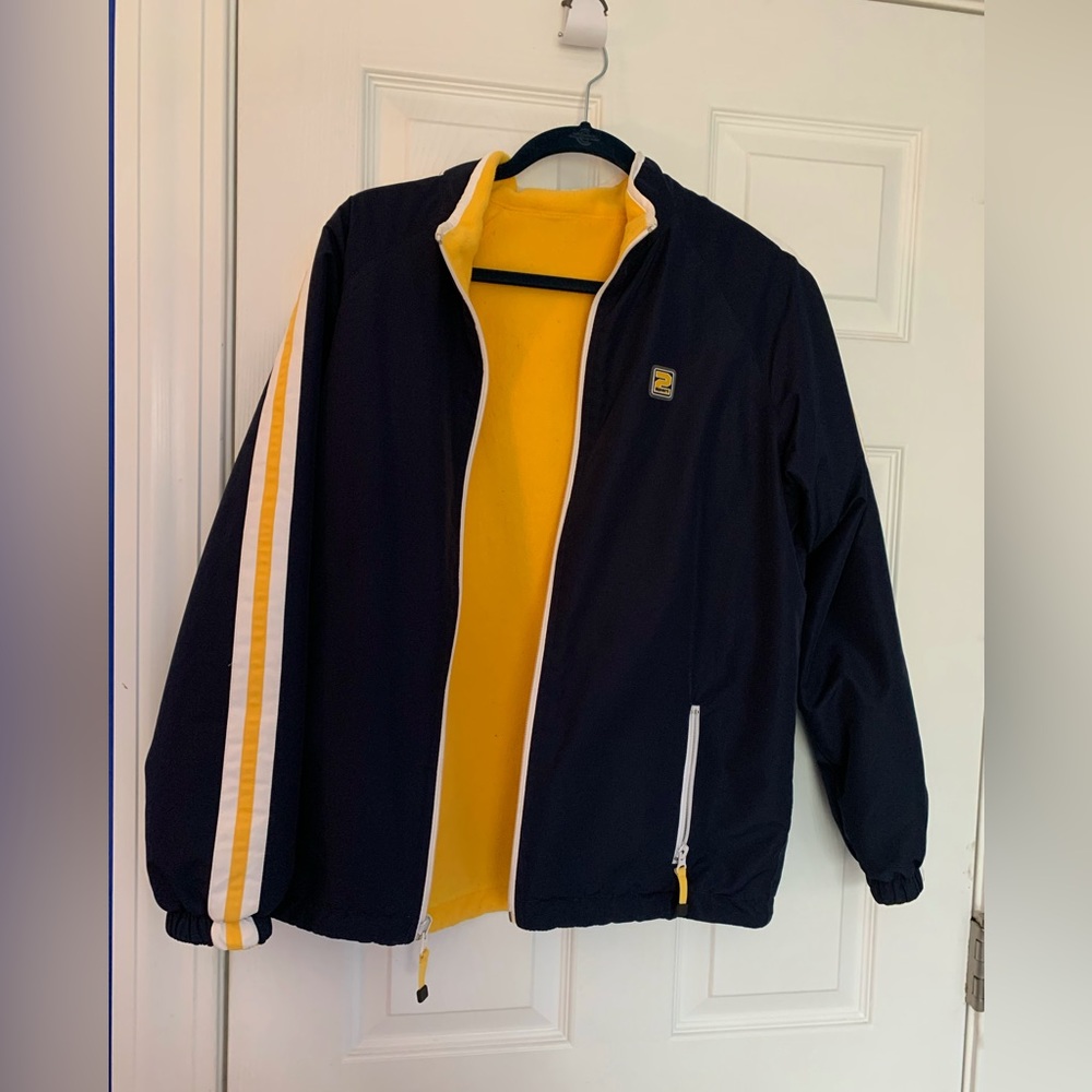 Sporty reversible navy and yellow fleece jacket
